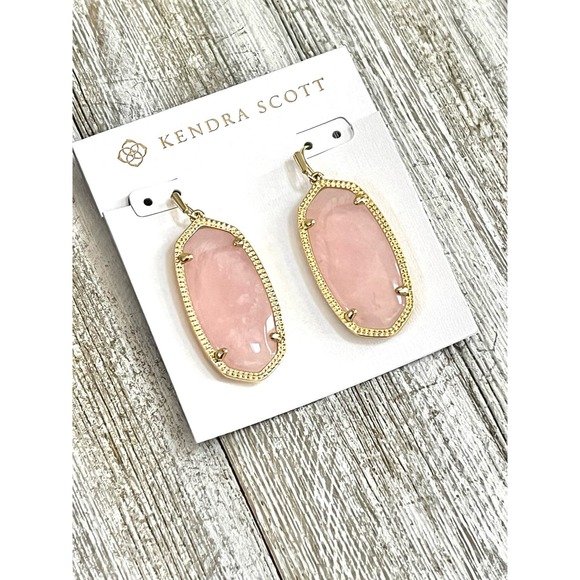 Elle Gold Drop Earrings in Rose Quartz - Picture 1 of 3
